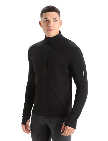 Icebreaker Merino Quantum III Long Sleeve Zip Férfi Kapucnis Pulóver Fekete | HU 1263QMAZ